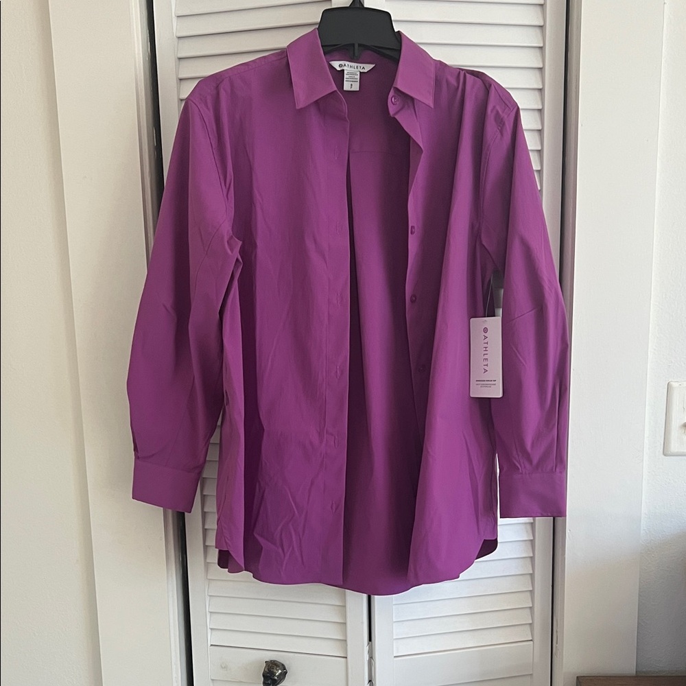 Athleta Oversized Poplin Top Purple - Picture 4 of 14